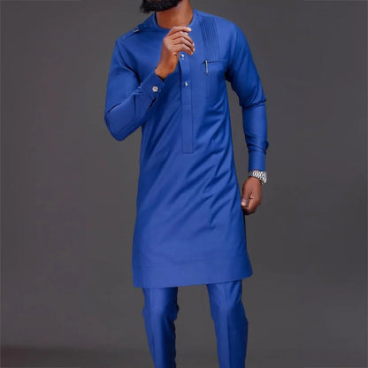 Pakaian Afrika untuk Lelaki Pakaian Tradisional Nigeria 2PC Baru Set Suit Perkahwinan Elegan Pakaian Lelaki Islam Agbada Muslim Mewah 