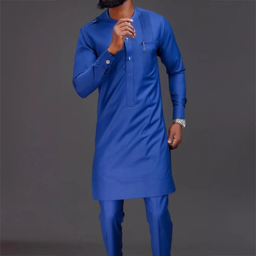 Pakaian Afrika untuk Lelaki Pakaian Tradisional Nigeria 2PC Baru Set Suit Perkahwinan Elegan Pakaian Lelaki Islam Agbada Muslim Mewah 