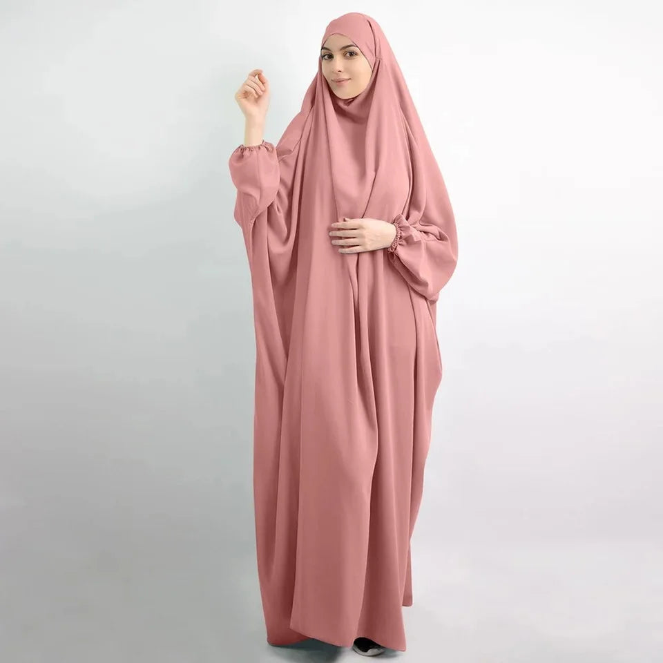 10 Colors Muslim Robe One Piece Solid Color Long Dress Ramadan Prayer Hijab Gilbab Women Hooded Veil Islam Dubai