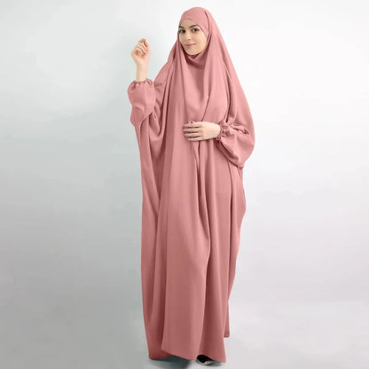 10 Colors Muslim Robe One Piece Solid Color Long Dress Ramadan Prayer Hijab Gilbab Women Hooded Veil Islam Dubai