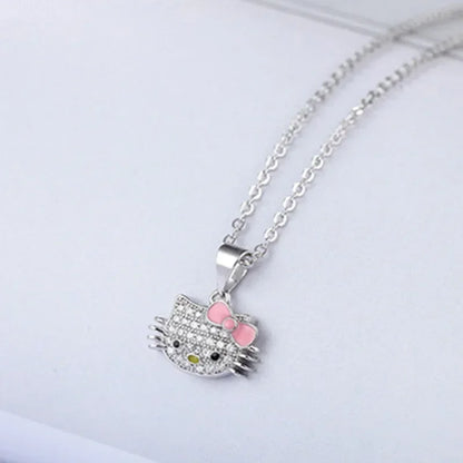 Hello Kitty Necklace Sanrio Anime Character Pink Peach Heart Crystal Cat Push-Pull Bracelet Pendant Couple Decoration Girl Gift