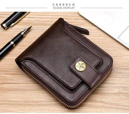 Vintage Popular men's short wallets, retro trend, horizontal zipper coin purse, multi-functional card Durable Convenient Wallets
