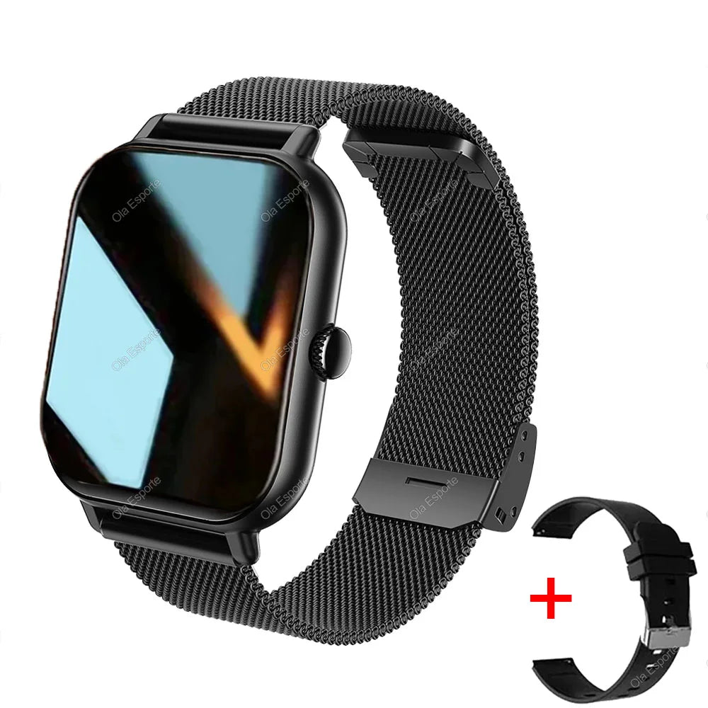 +2pc Straps Smart Watch Women Men Smartwatch 1.44'' Square Dial Call BT Music Smartclock For Android IOS Fitness Tracker Watches