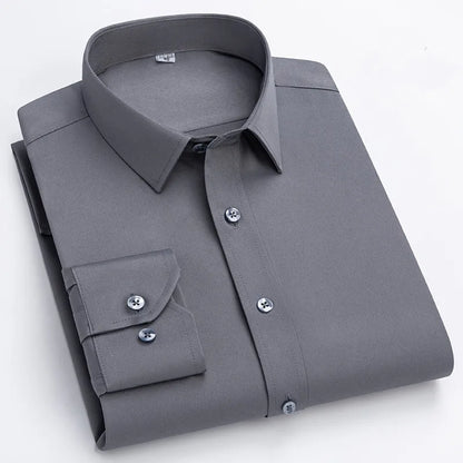 Basic Solid Color Shirts For Men Long Sleeve Casual Easy To Take Care No Pocket Soft No-iron Business White Wrinkle Free Blouse