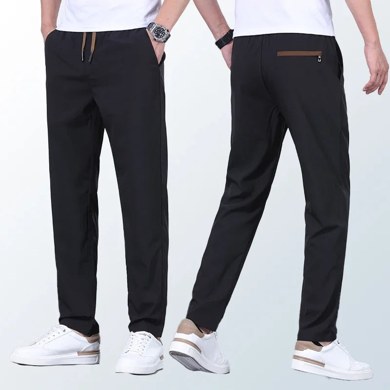 Men's Quick-drying Pants, Drawstring Elastic Waist, Casual Trousers, Loose Straight Pants, Summer New Fashion, Trendy