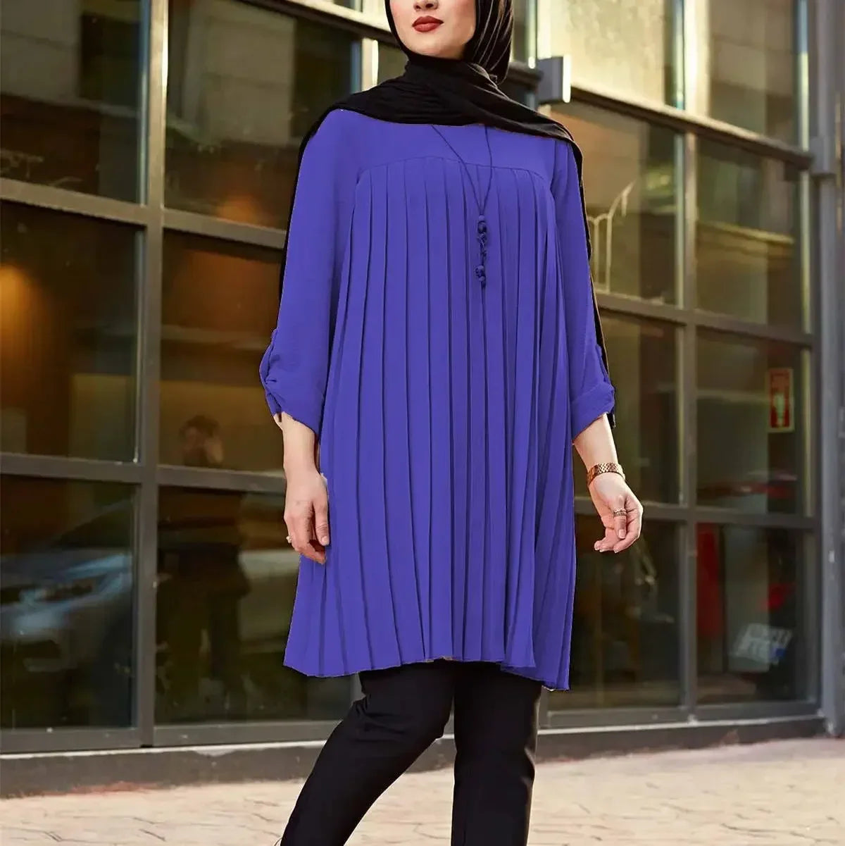 New 2025 Muslim Women's Blouse Shirt Adjustable Sleeve Women Fashion Top Islamism Blouses for Muslim Women Solid Oversized 5XL