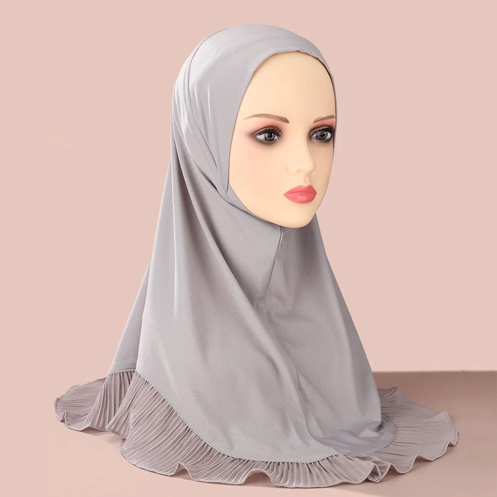 New Muslim Pullover Hat Malay Convenient Hijab Single-layer Ruffled Women's Scarf Hijab Solid Color Comfortable Hat Cap