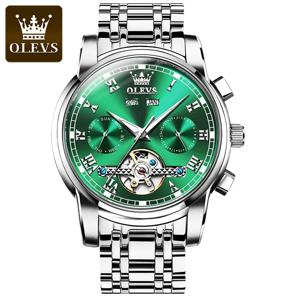 OLEVS New Mens Automatic Mechanical Watch Waterproof Business Stainless Steel Strap Watch Skeleton Mechanical Watch sports Watch