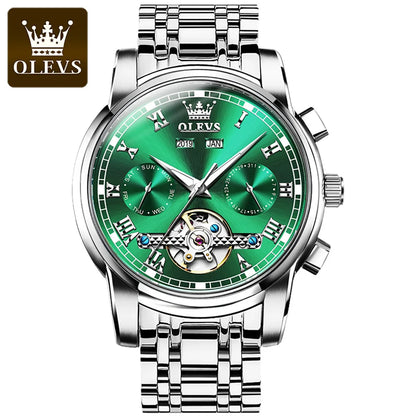 OLEVS New Mens Automatic Mechanical Watch Waterproof Business Stainless Steel Strap Watch Skeleton Mechanical Watch sports Watch