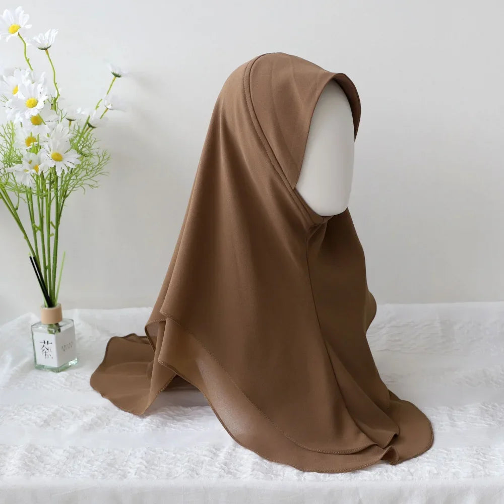 Chiffon Hijab Jersey Hijabs for Women Turban Malay Pullover Headgear Double Layer Solid Color Headscarf Bonnet Hijab Turbante