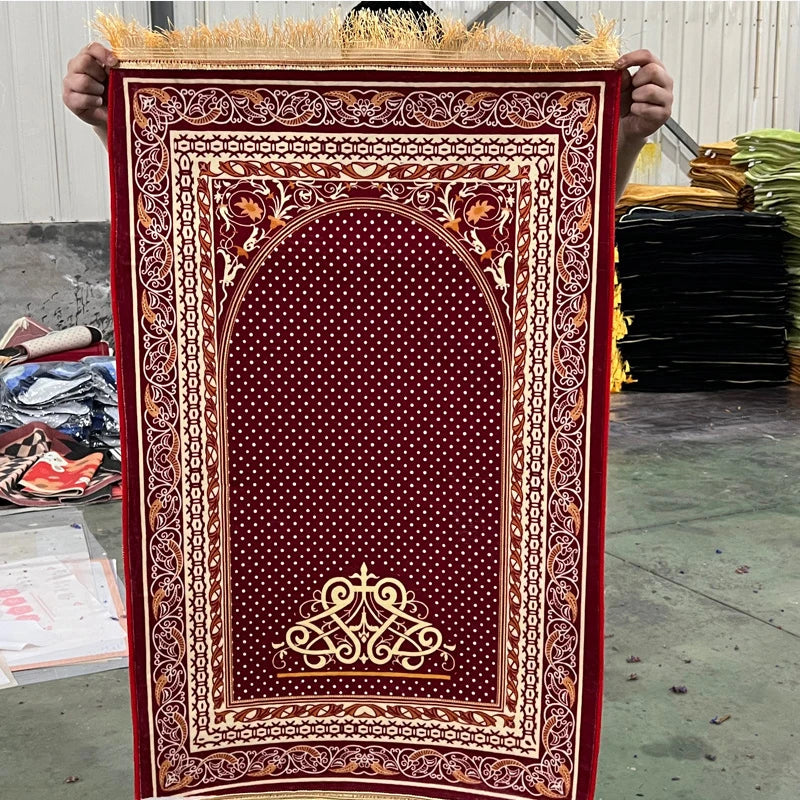 Velvet Prayer Mat Worship Kneel  Muslim Rug Big Size Islamic Prayer Mat Travel Foldable