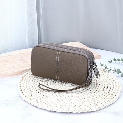 Large Capacity Wristlet Wallet Mobile Phone Pouch Women Leather Handbag Triple Zipper Clutch Phone Purse