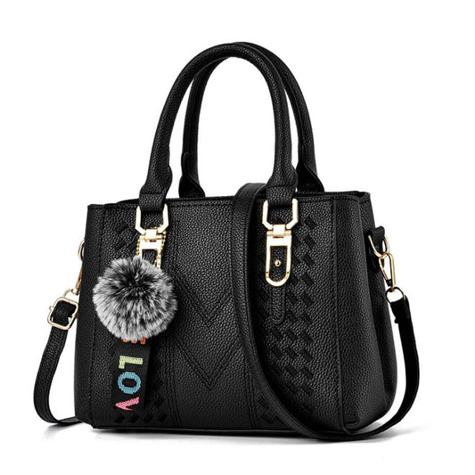 Embroidery Detail Satchel Bag, Trendy PU Leather Crossbody Bag, Women's Double Handle Purse With Pendant