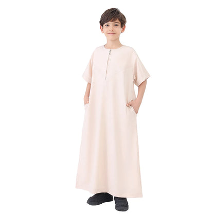 Arab Muslim Kids Boy Jubba Thobe Abaya Satin Long Dress Kaftan untuk Anak-anak Pakaian Islami Jubah Panjang Dress Dubai Arab Ramadan 
