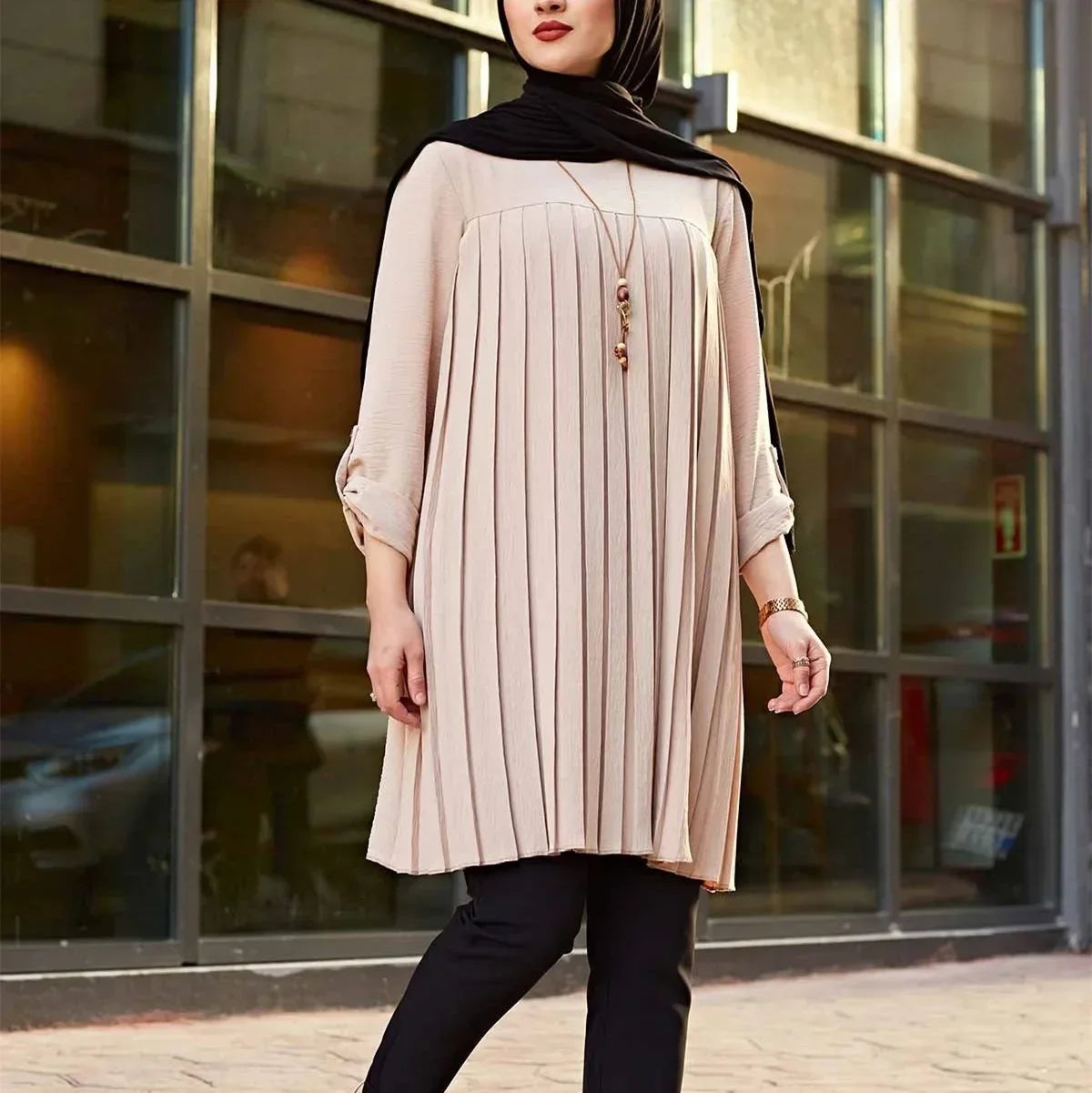 New 2025 Muslim Women's Blouse Shirt Adjustable Sleeve Women Fashion Top Islamism Blouses for Muslim Women Solid Oversized 5XL