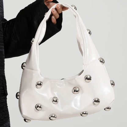 Underarm Bag Fashion Women PU Rivet Shoulder Bag Adjustable Strap Trendy Tote Handbag Punk Style Satchel Purse Chic Hobo Bag