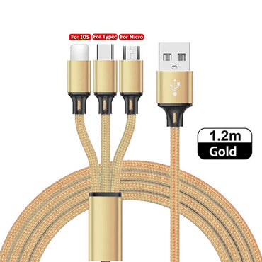 Lovebay 3 Dalam 1 USB Kabel Pengecas Cepat Jenis C Kabel Pengecas Berbilang IOS Mikro untuk iPhone Huawei Samsung Tali Jalinan Nilon 