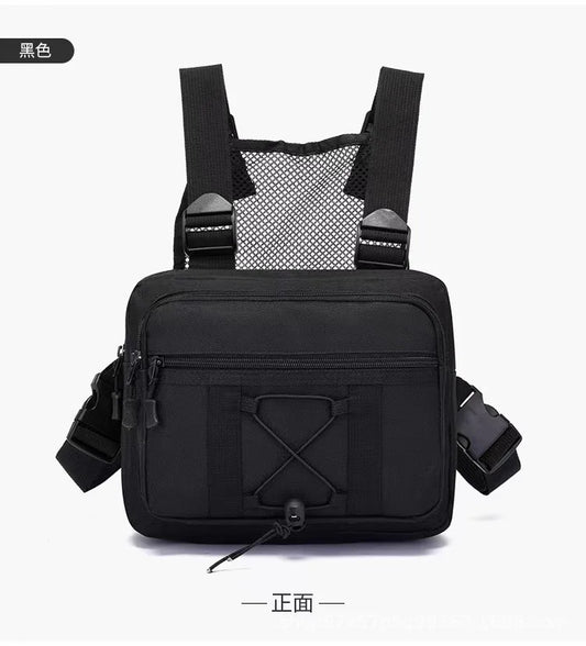 Men Tactics Chest Bag Streetwear Fashion Portable Oxford Vest Bag Multifunctional Double Shoulder Camo Bag for Running Travel