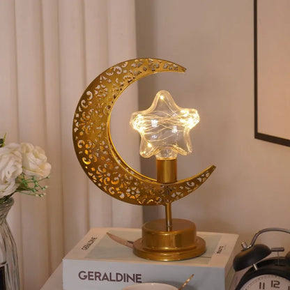Logam LED Eid Mubarak Star Moon Light Bilik Tidur Hiasan Ramadan Lampu Malam untuk Hiasan Hari Raya Aidilfitri dan Islam Islam 