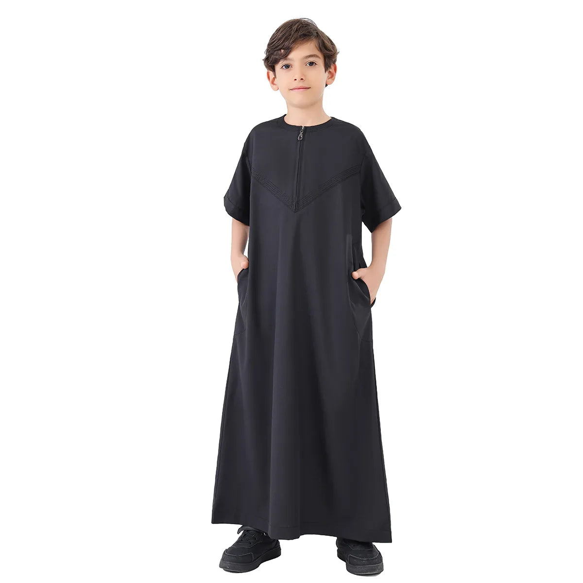 Arab Muslim Kids Boy Jubba Thobe Abaya Satin Long Dress Kaftan untuk Anak-anak Pakaian Islami Jubah Panjang Dress Dubai Arab Ramadan 