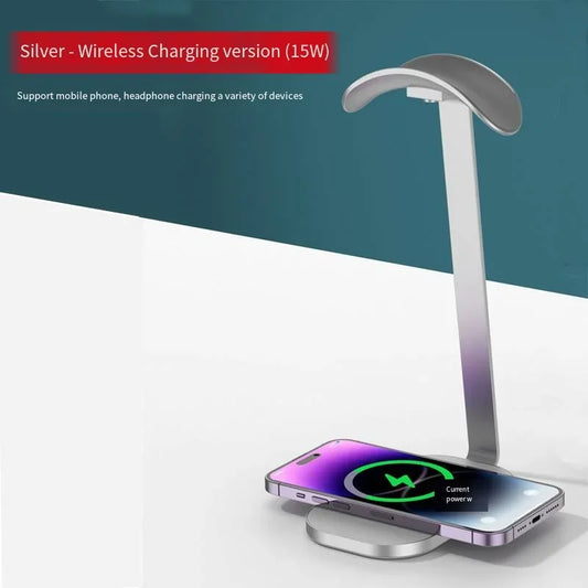 15W Wireless Charging Bluetooth Headphone Stand Wireless Charger Headphone Stand Headphone Mount Metal Headphone Storage Rack