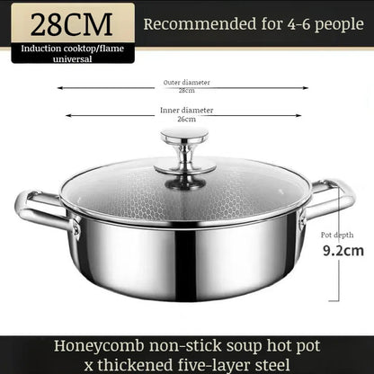 28CM Stainless Steel Soup Pot Household Non-stick Pot Smokefree Hot Pot Special Soup Pot Induction Gas Stove Universal Soup Pot