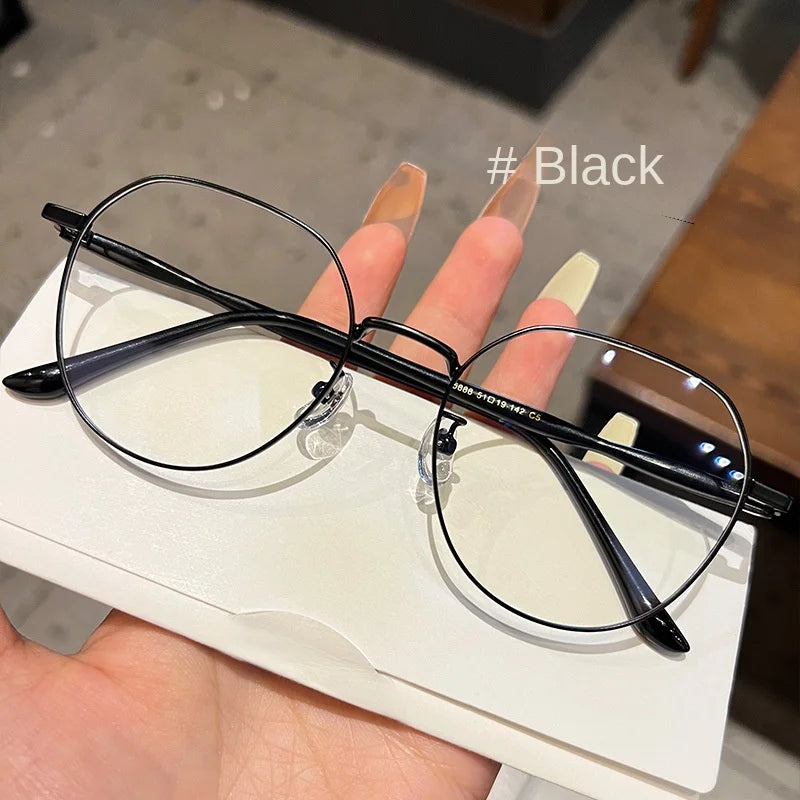 Clear Glasses Women Polygonal Metal Frame Eye Glasses 0 Flat Mirror Girls eyewear Anti Blue Light Glasses Fashion Eyeglasses