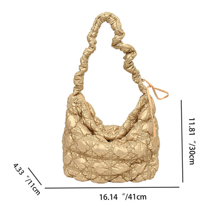 Beg Selempang Berlapis Empuk Baharu untuk Wanita Beg Bahu Awan Berlipat Bubbles Beg Tangan Berbentuk Baldi Tote Besar Beg Tangan Ruched 