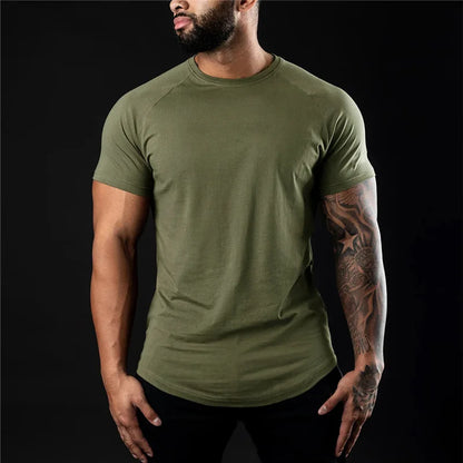 2024 New men's cotton T-shirt sports leisure running gym exercise training elastic quick drying short sleeve T-shirt men's top