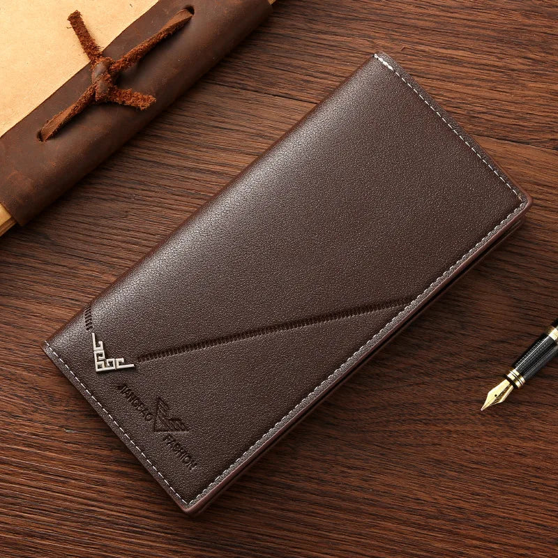 Men Long Wallet Leather Bifold Card Holder Wallet Slim Business Man Large Capacity Card Bag with Zipper Coin Pouch Clutch Purse