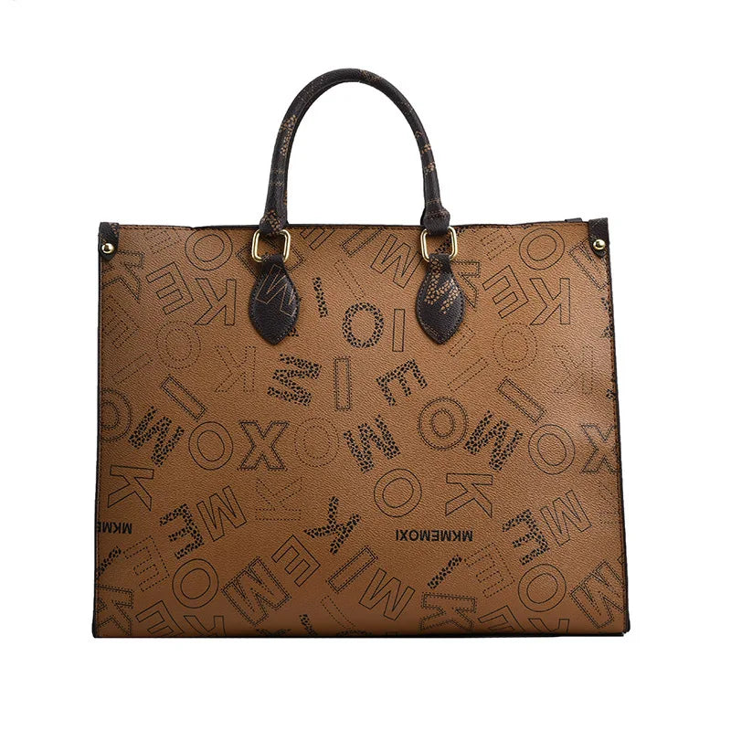 Vintage Letter Pattern Tote Bag, Classic Large Capacity Handbag, Women's Satchel Bag For Work