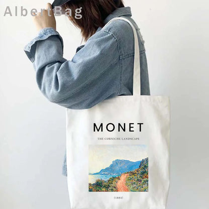 Claude Monet Water Lilies Landscape Watercolor Paintings Shopper Canvas Tote Bag Harajuku Women Shoulder Bag Girl Cotton Handbag