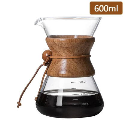 Hand Glass Coffee Kettle Coffee Maker 400ML 600ML 800ML 1L Stainless Steel Filter Dripper Manual Coffee Maker Brewer Pot