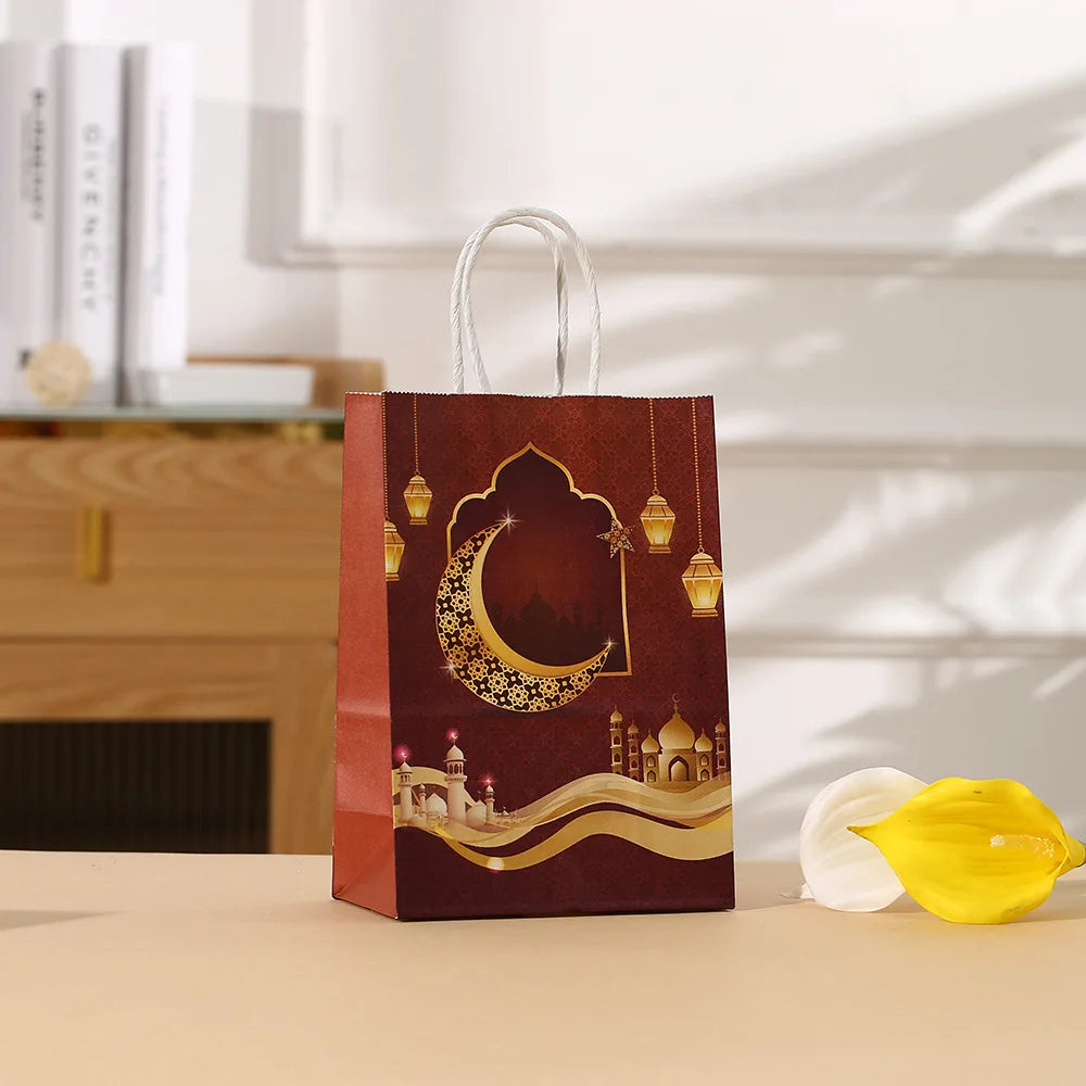 12/24PC Beg Kertas Kraft Eid Mubarak Hadiah Ramadan Kareem Beg Pembungkusan Gula-gula Bulan Beg Kuki OMRA Diy MUBARAK Beg Aidilfitri 