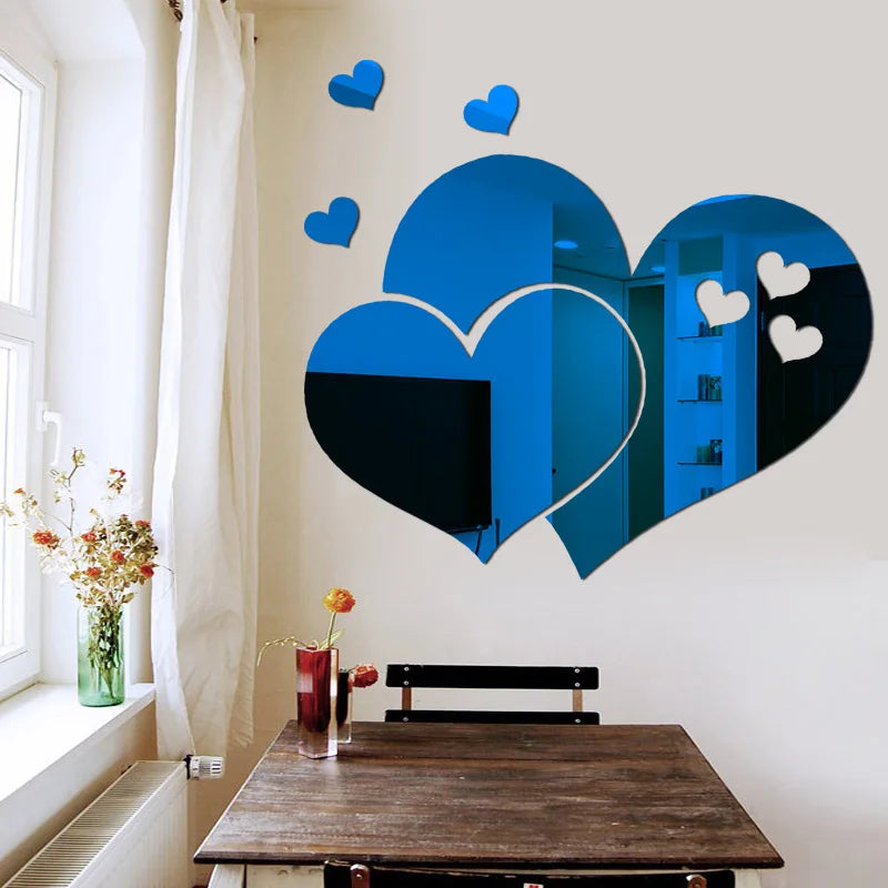 Heart Mirror Wall Sticker DIY Acrylic Wall Stickers Background Mirror Home Bathroom Stickers Living Decoration Decorative Room