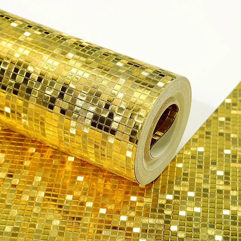 Glitter Mirror Effect Mini mosaic Sparkle Light Reflect Gold Foil Wallpaper Silver Foil WallPaper papel de parede decor טפט לקיר