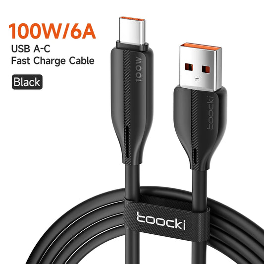 Toocki 6A USB Type C Cable For Huawei Honor 100W Fast Charging Charger USB C Data Cord Cable For Xiaomi USB C Super Charge 1M 2M