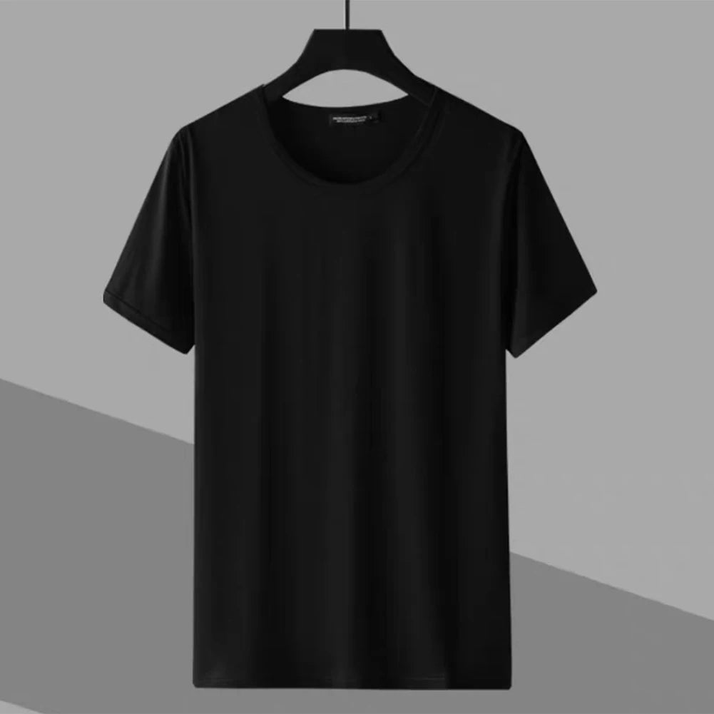 Male Mens T-shirts Leisure Comfort Plain Round Neck Shirts Short Sleeve Slim Fit Solid Stretch T Shirt Fashion