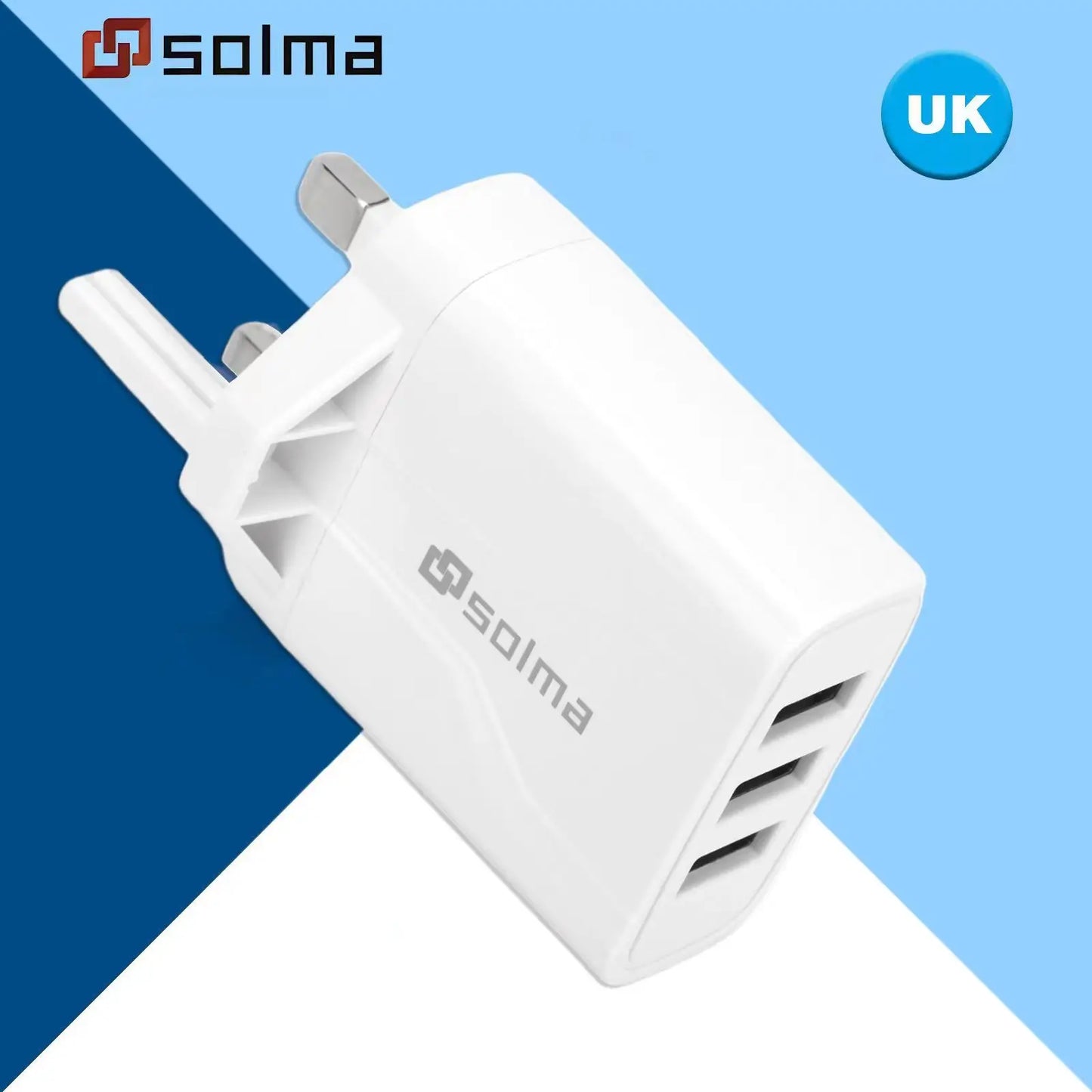 UK Standard 3 Port Pengecas Perjalanan USB Pengecasan Dinding untuk iPhone 13 12 Penyesuai Pengecasan Palam Mudah Alih Samsung Xiaomi 