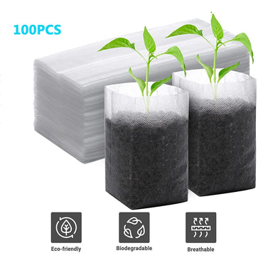 100PCS Biodegradable Plant Bags Non Woven Seedling for Garden Seed Starters Pouchs Transplant Pots Grow for Vegetables Flowers