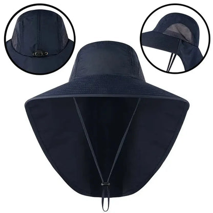 Topi Besbol Brim Lebar untuk Wanita dan Lelaki Sun Defender Penyejuk Leher Pengawal Topi Safari untuk Mendaki Memancing Topi Luaran dengan Flap 