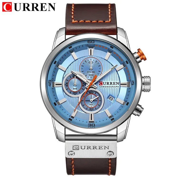 CURREN 8291 Luxury Brand Men's Quartz Watch Leather Strap Calendar Chronograph Sports Waterproof Business Casual Male Watches