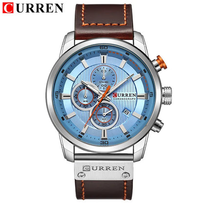 CURREN 8291 Luxury Brand Men's Quartz Watch Leather Strap Calendar Chronograph Sports Waterproof Business Casual Male Watches