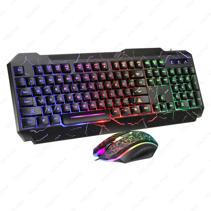 Crack Rainbow Glow Gaming Keyboard& Mouse Set with Backlight Luminous Gaming Peripheral Ergonomic Mechanical Feel Keyboard Mouse