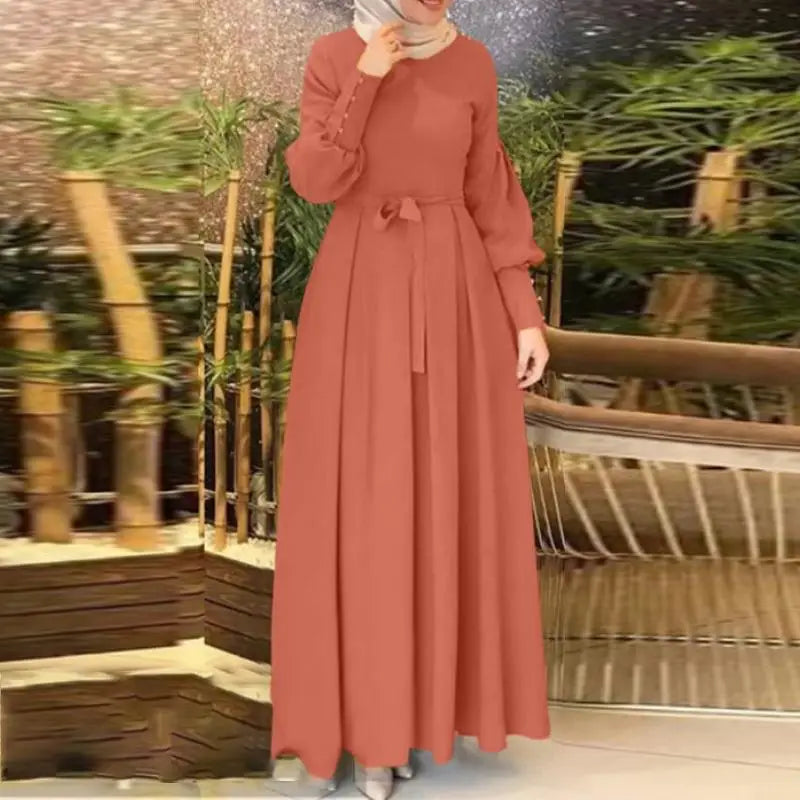 ZANZEA Women Autumn Sundress Muslim Hijab Dresses Turkey Abaya Dubai Robe Femme Elegant Long Sleeve Party Maxi Vestidos Kaftan