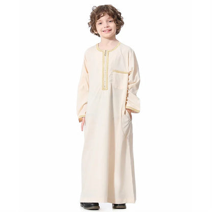 New2024 Dubai Arab Muslim Kids Boys Clothes Abaya Caftan Robes Islamic Ramadan Clothing Oman Arabic Qatar Child Kaftans Costumes