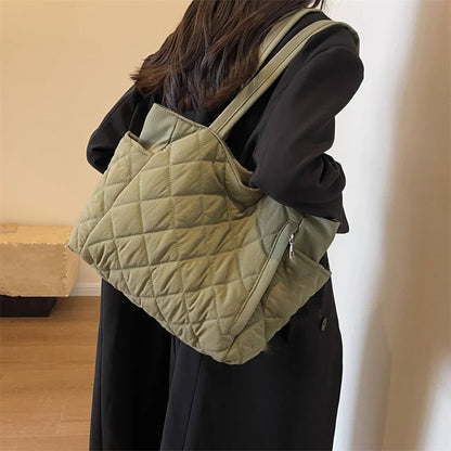 Women Padded Hobo Handbag Casual Lightweight Handbag Large Capacity Down Satchel Bag Diamond Quilted Tote Bag Slouchy Travel Bag