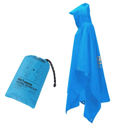 3 In 1 Hiking Raincoat Outdoor Motorcycle Cycling Rain Poncho Lightweight Long Rain Cover Used For Rain Jacket ,Mat ,And Canop