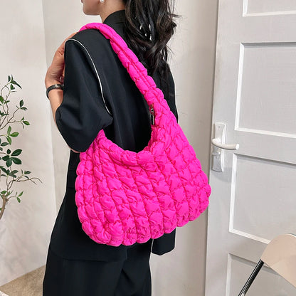 Beg Selempang Berlapis Berlapis Kulimut untuk Wanita Beg Bahu Awan Berlipat Buih Beg Tote Baldi Besar Beg Tangan Ruched 2023 