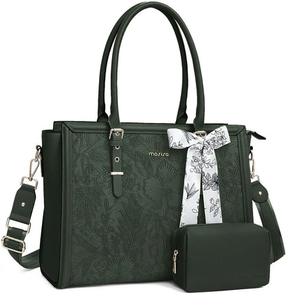 Beg Tote Wanita MOSISO untuk MacBook Air Pro M3 13.3 14 15 16 17.3 inci Notebook PU Kulit Laptop Bahu Beg Bahu Beg Tangan Beg Tangan